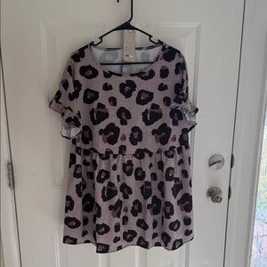 SHEIN Pink and Black Leopard Print Short Sleeve Top